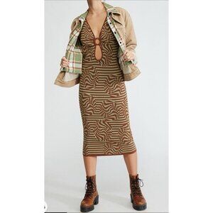 Anthropologie Another Girl Dress XS Stretch Knit Green Brown Cotton NEW